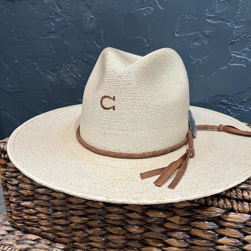 CHARLIE 1 HORSE Lefty Straw Western Hat with Brown Details EUC